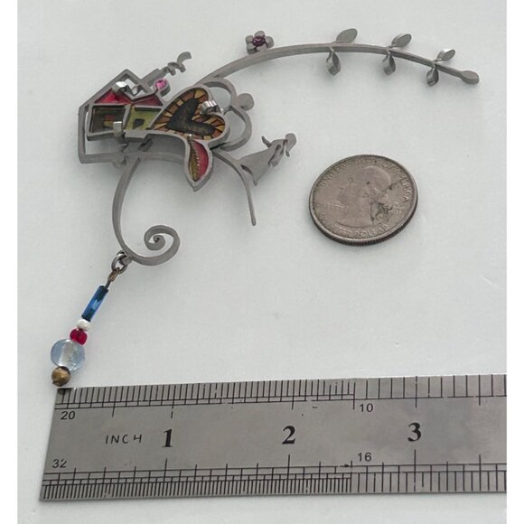 Artistic Brooch Pin Heart House Dangling Bead Unique Metal Jewelry - Picture 6 of 6